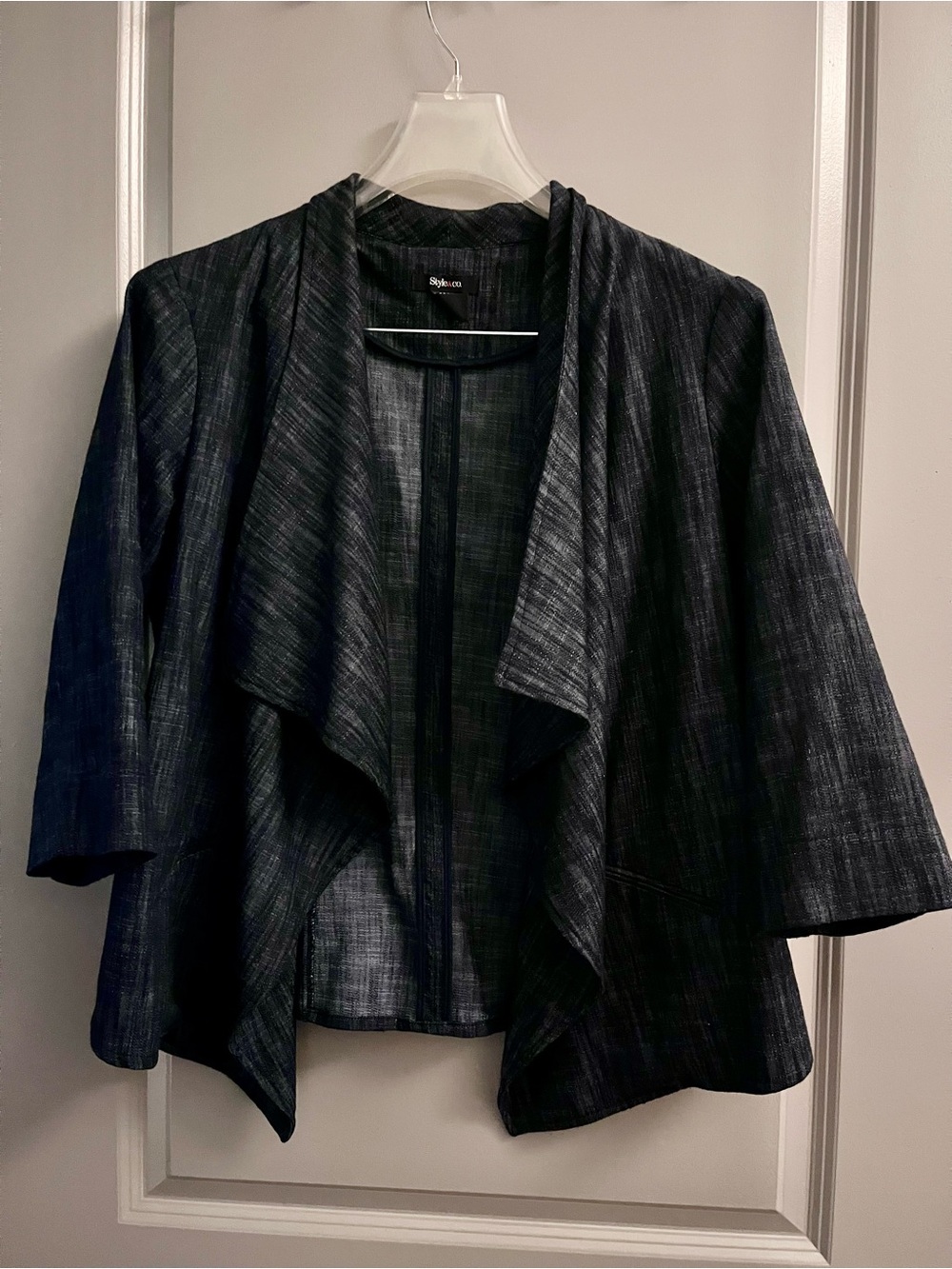 Style & Co. Navy Draped Open-Front Knit Jacket